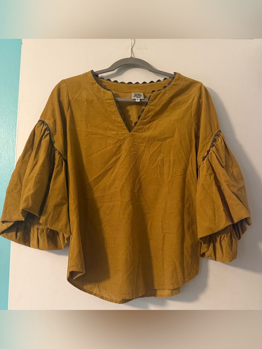 Ivy Jane Mustard Fine Corduroy Balloon Sleeve Boho Top Small USA